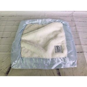 Little Giraffe Plush Lovey Security Blanket Blue Cream Off White Sherpa Satin